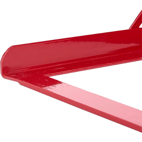 Nahaufnahme eines roten Metallteils mit abgerundeten Ecken und glänzender Oberfläche.