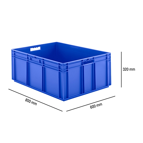Blue plastic box, dimensions: 800x600x320 mm.