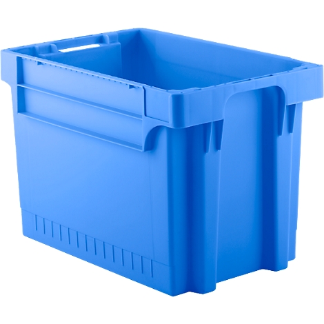 Light blue plastic box, with handles. It stands in front of a white background.