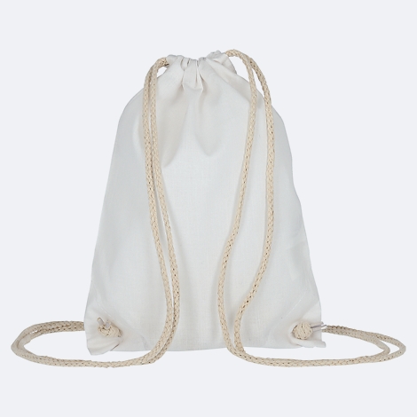 Sac de sport blanc avec cordon de serrage.