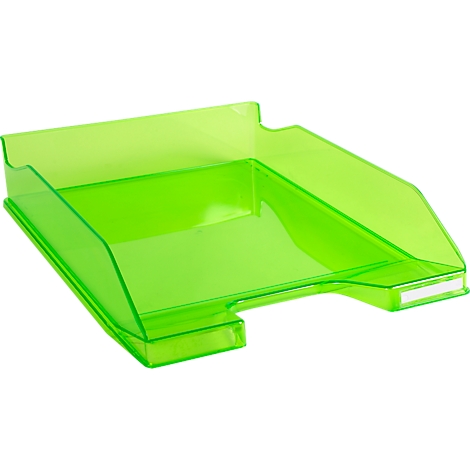 Grüne, transparente Ablageschale. Eckige Form, leicht geneigt, mit Aussparungen.