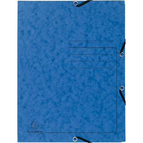 Dossier bleu avec élastique et perforation.