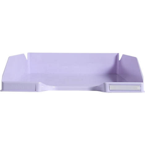 Bac en plastique lilas clair avec un dossier haut, rectangulaire et aux côtés arrondis.