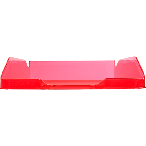 Un plateau rectangulaire rouge avec des côtés surélevés.