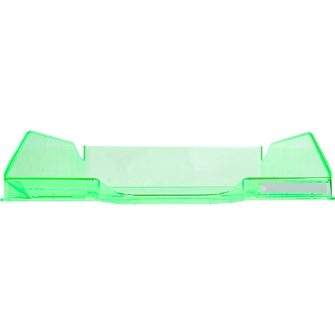 Une pièce en plastique transparente vert clair avec des côtés en angle et une section centrale rectangulaire.
