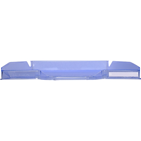 Boîte pliante bleu transparent, vue de dessus.