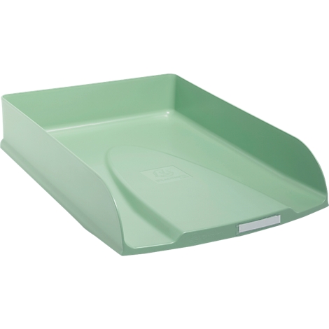 Bac à documents en plastique vert clair avec une façade légèrement incurvée.