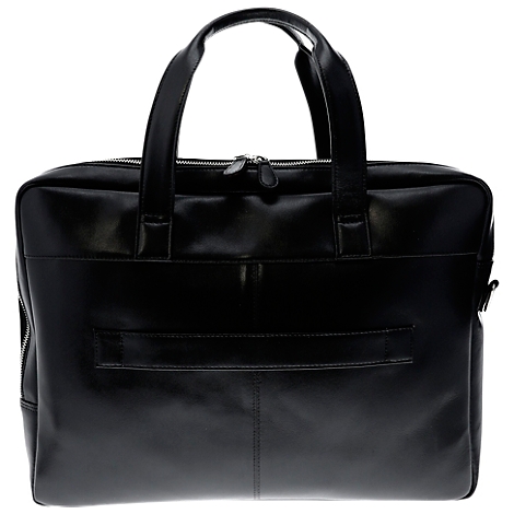 Schwarze Aktentasche mit zwei Griffen und Reißverschluss.