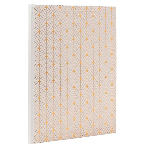 Hellbeige Leinwand mit goldenem Art-Deco-Muster. Ein weißer Rand verläuft vertikal auf der linken Seite.