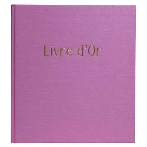 Ein lila Buch mit dem goldfarbenen Schriftzug "Livre d'Or".