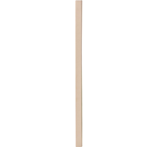 Ein hellbraunes, schmales Holzteil steht aufrecht vor weißem Hintergrund.