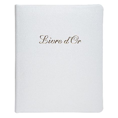 Wit boek met gouden opschrift "Livre d'Or".