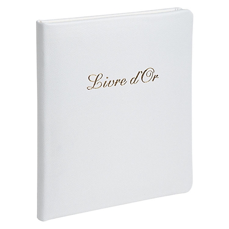 Wit boek met gouden letters: Livre d'Or.