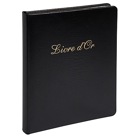Zwart boek met gouden letters: Livre d'Or.