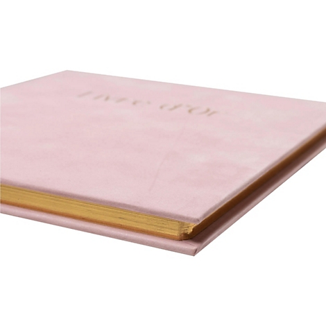 Lichtroze boek, gouden snede, gouden belettering "Livre d'Or".