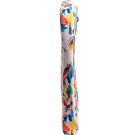 Sac blanc fin avec des motifs floraux peints abstraits colorés en rouge, jaune, vert et bleu.