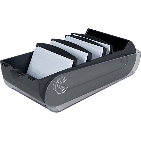 Grauer Notizblockhalter mit Blöcken aus weissem Papier.
