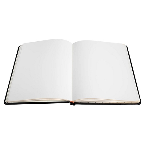 Un cahier ouvert avec des pages blanches vierges sur fond blanc.