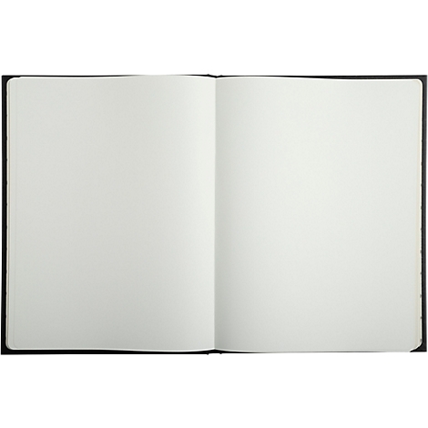 Carnet ouvert avec des pages blanches vierges. Couverture noire.