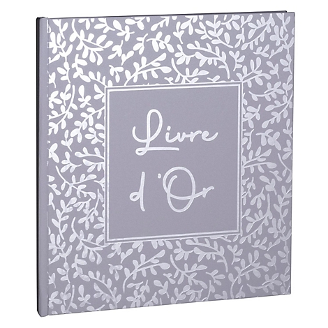 Livre gris avec inscription Livre d'Or, motif floral.