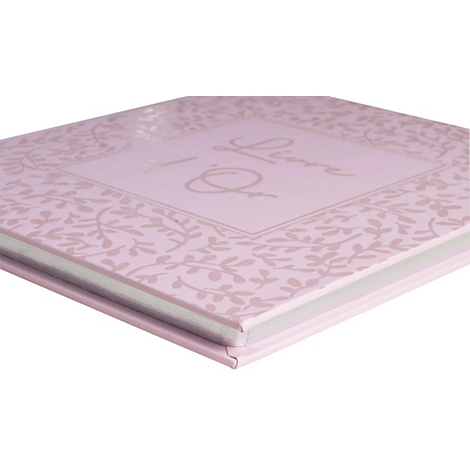 Livre rose clair avec inscription dorée "L'Or". Motif floral encadrant la page de titre.