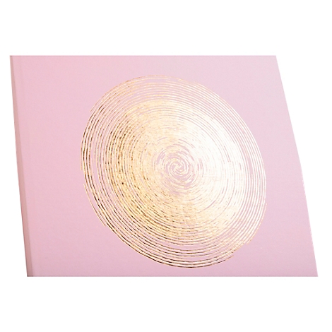 Toile rose avec cercles en spirale dorés.