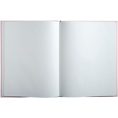 Carnet rose ouvert et vierge ; pages blanches.