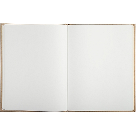 Carnet ouvert avec des pages blanches et vierges. La couverture est marron.