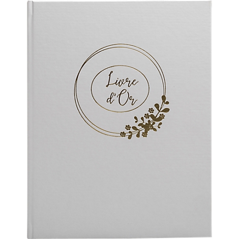 Livre d'or blanc avec dorure. On peut lire "Livre d'Or".