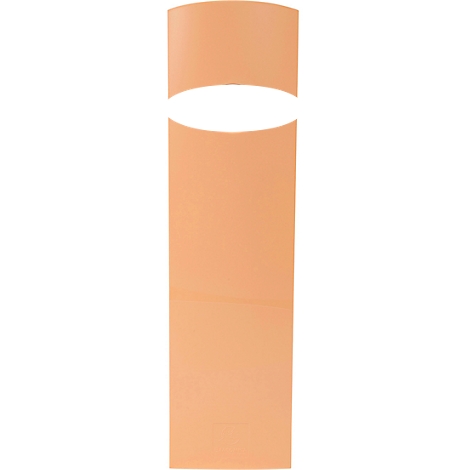 Een langwerpig, lichtbruin object met een ovale uitsparing.