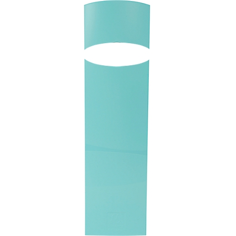 Lichtblauw product met een ovale uitsparing. Het staat tegen een witte achtergrond.
