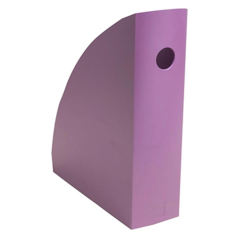 Porte-revues lilas avec un trou de poignée rond. Les côtés sont arrondis.