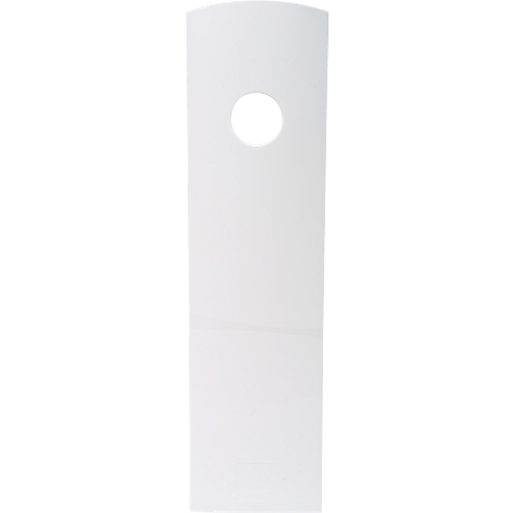 Een wit rechthoekig etiket met een ovaal gat aan de bovenkant.