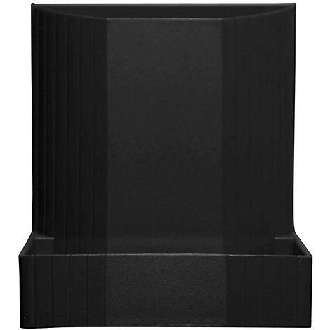 Schwarze, rechteckige Box mit vertikalen, leicht abgerundeten Linien und einer flachen Basis.