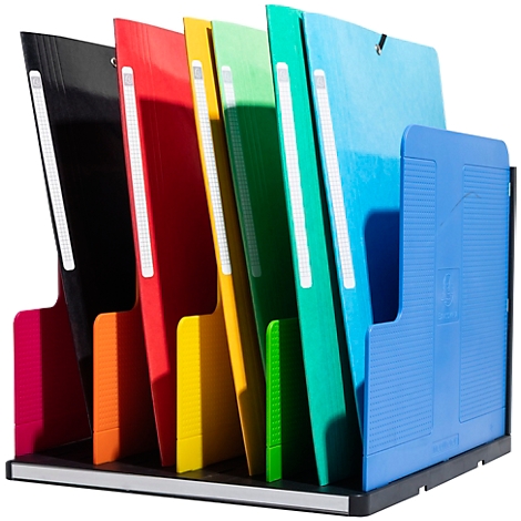 Mehrfarbiger Ordnerhalter mit verschiedenen farbigen Ordnern.