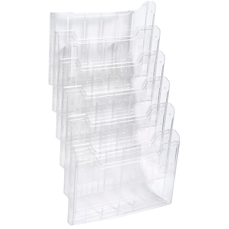 Durchsichtiger, mehrstöckiger Prospekthalter aus Kunststoff.