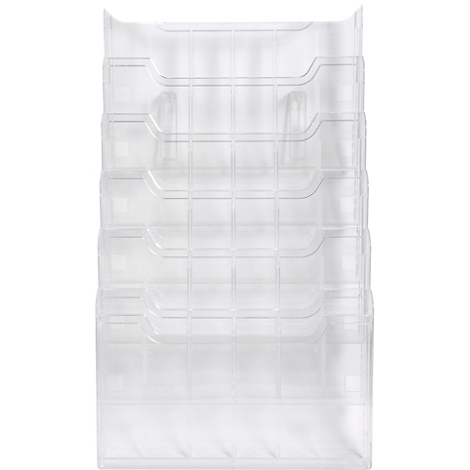 Klare, transparente Wand-Zeitschriftentasche mit mehreren Fächern.