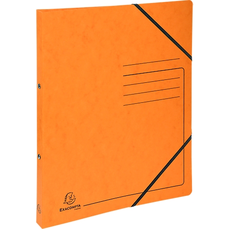 Orange file folder with black elastic band, lines for labeling, and Exacompta logo.