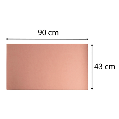 Rechteckige Kupferplatte mit Maßangaben: 90 cm x 43 cm.