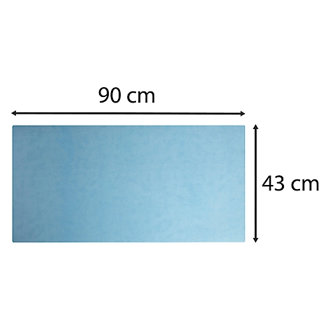 Rechteckige, hellblaue Fläche. Maße: 90 cm x 43 cm.