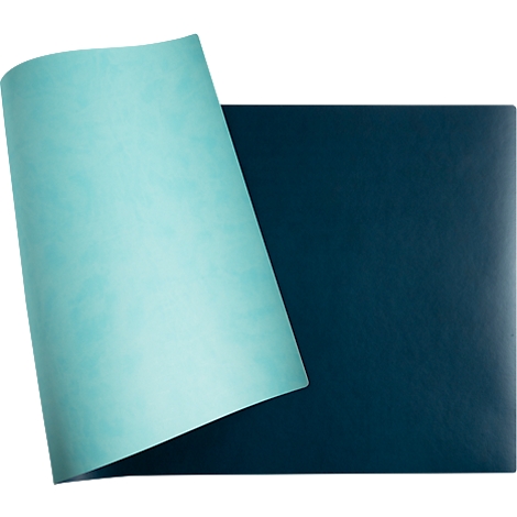 Ein Blatt Papier mit einer blauen und einer türkisgrünen Seite.