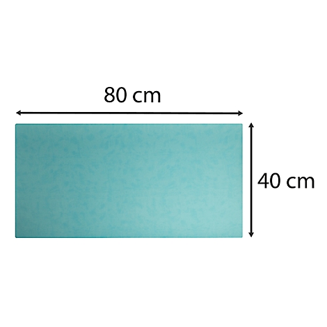Rechteckiges, türkis-farbenes Element mit den Maßen 80 cm x 40 cm. Pfeile und Beschriftungen zeigen die Abmessungen an.