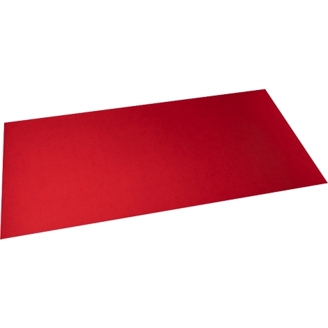 Rotes, rechteckiges Blatt Papier, leicht schräg von oben fotografiert.