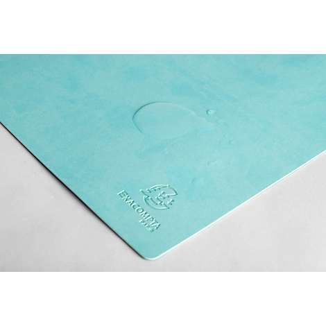 Hellblaues Papier mit Wasserflecken und dem Logo von EXACOMPTA.