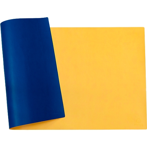 Feuille bleue soulevée d'une feuille jaune. Le bord plié est bleu.