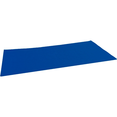 Un objet bleu rectangulaire de forme légèrement incurvée, posé sur un fond blanc.