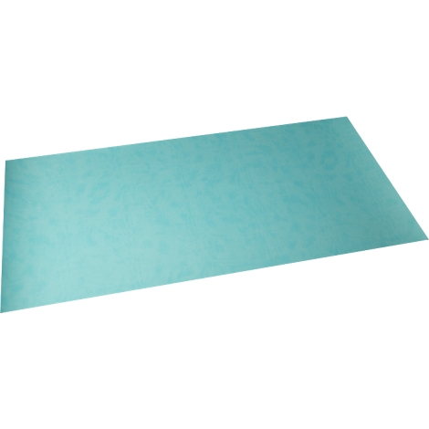 Papier rectangulaire turquoise sur fond blanc. La surface a une texture légèrement inégale.