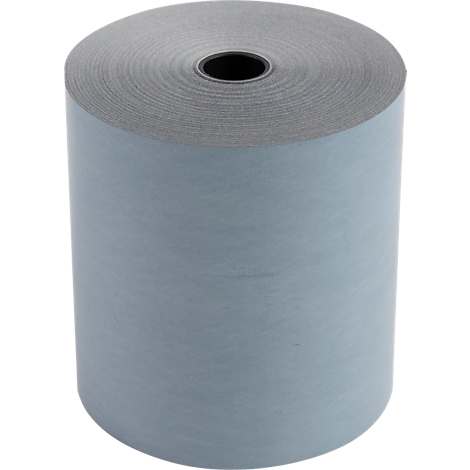 Rolle blaues Papier, von oben betrachtet. Mit einem schwarzen Loch in der Mitte.