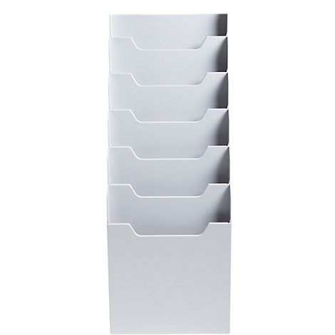 Weißes Wandmagazin mit sechs Fächern.