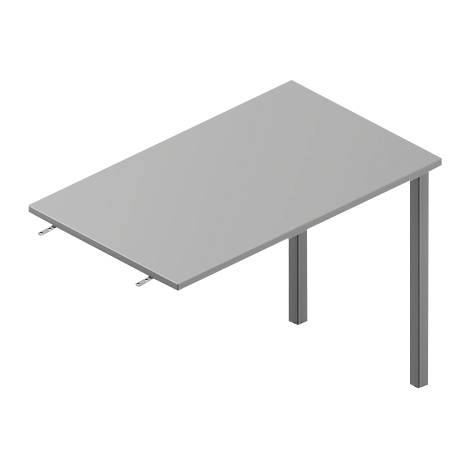 A gray table top, supported by four legs, two legs on the left side, two on the right side.